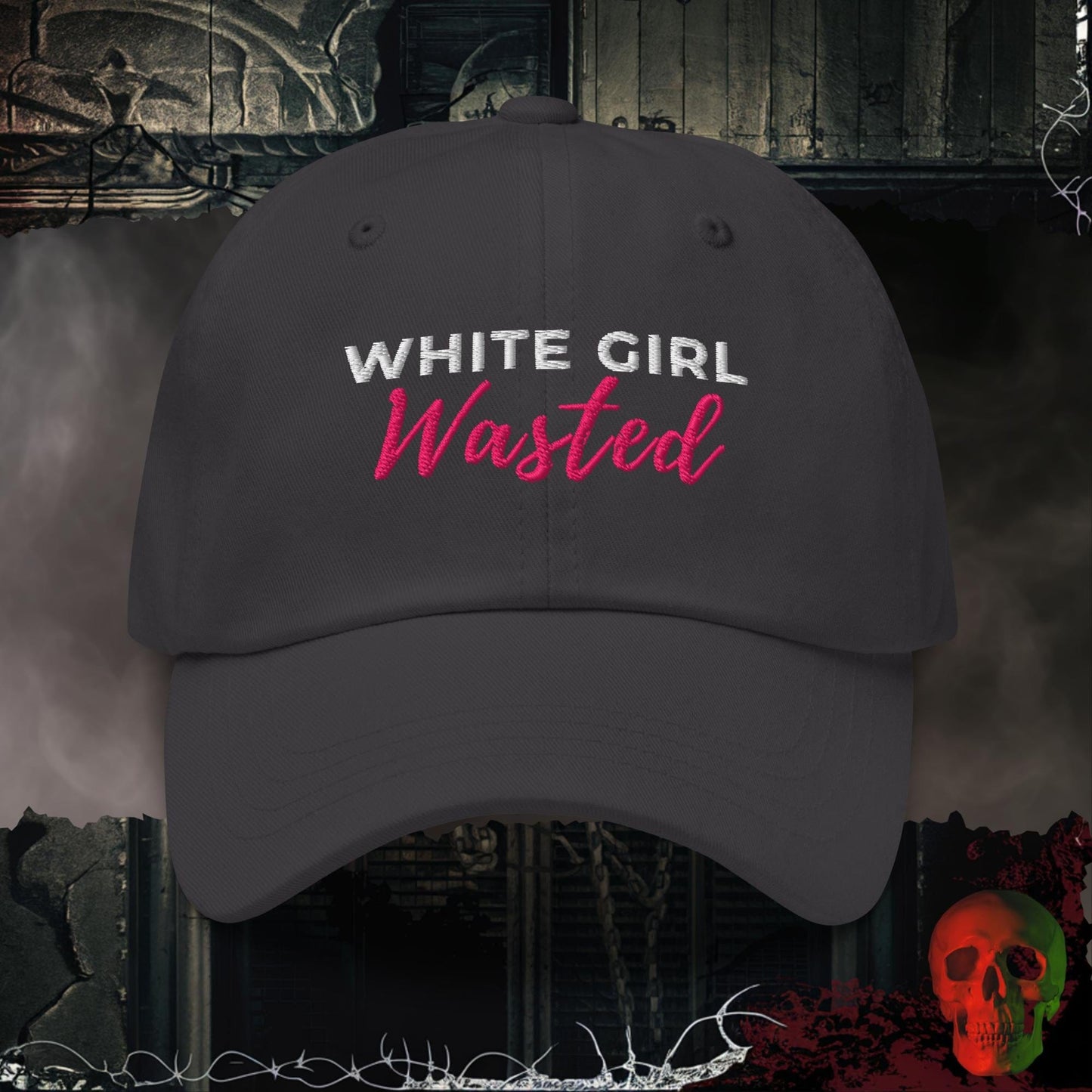 Hats Dark Grey White Girl Wasted Embroidered Hat