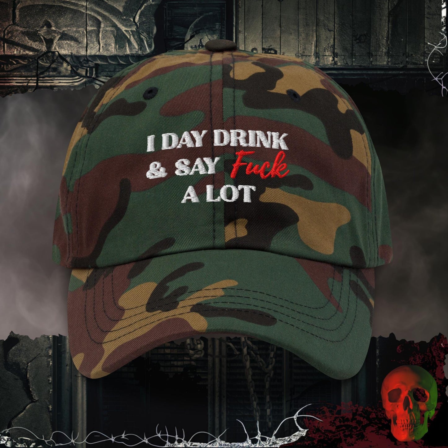 Hats Green Camo Day Drinking & Zero Apologies Embroidered Hat