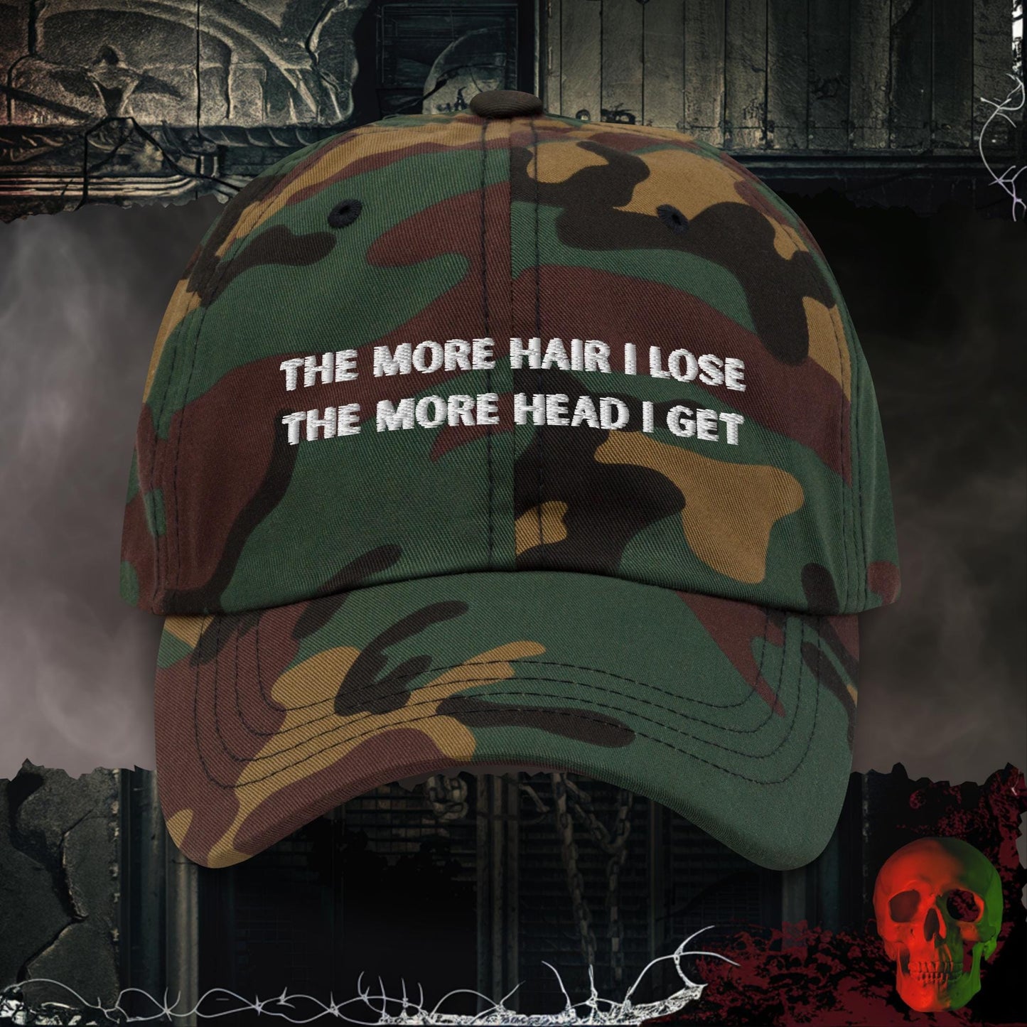 Hats Green Camo Less Hair, More Head Embroidered Hat
