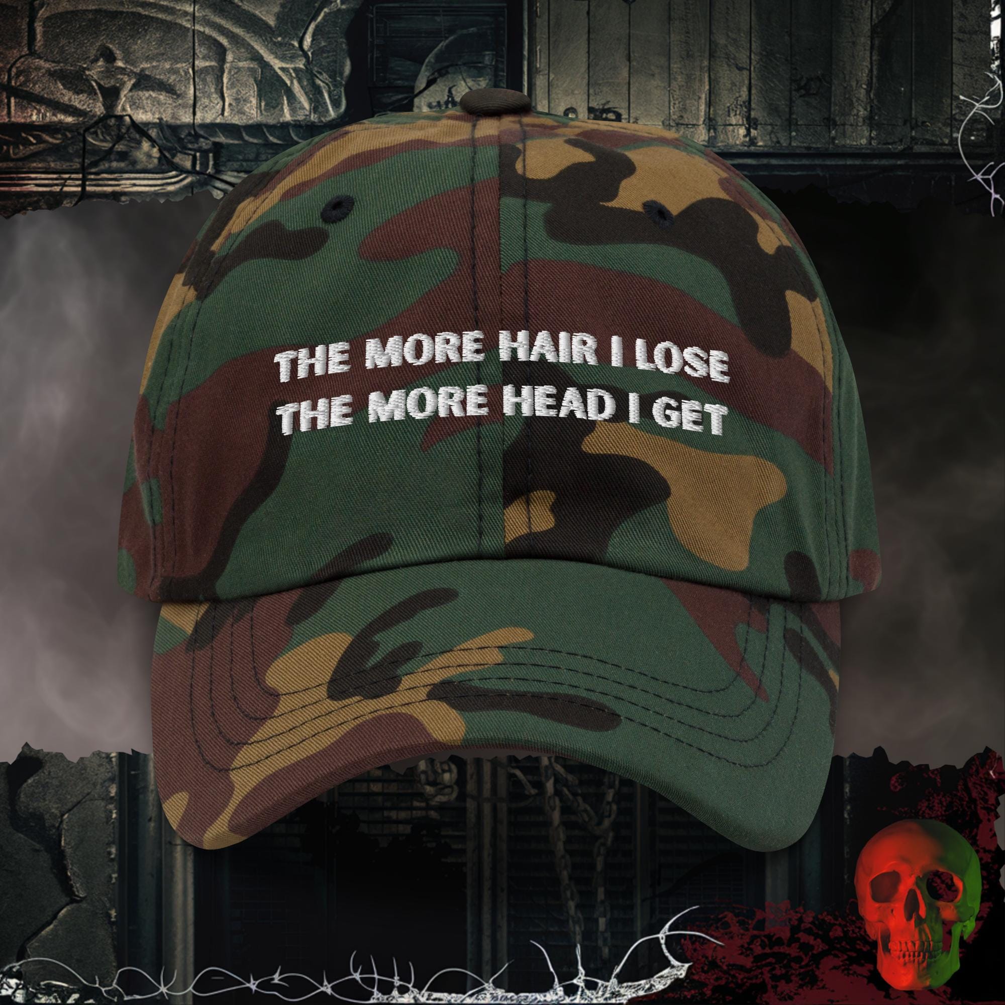 Hats Green Camo Less Hair, More Head Embroidered Hat