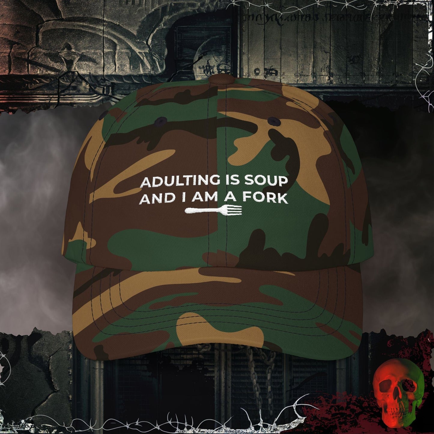 Hats Green Camo / One size Adulting is Soup Embroidered Hat