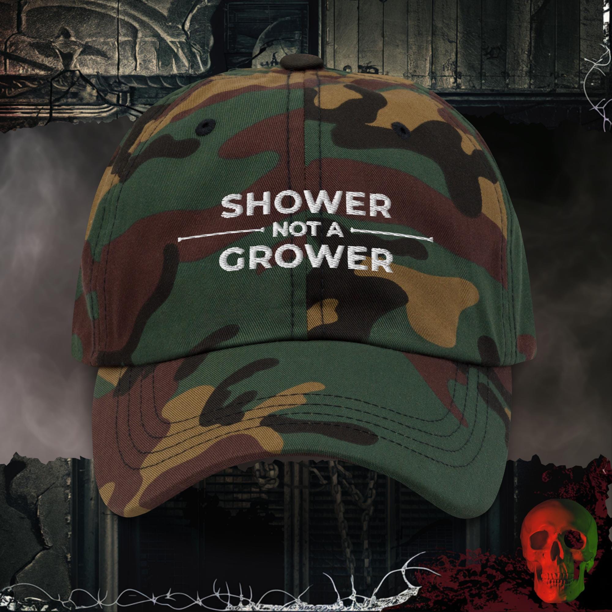 Hats Green Camo Shower Not A Grower Embroidered Hat