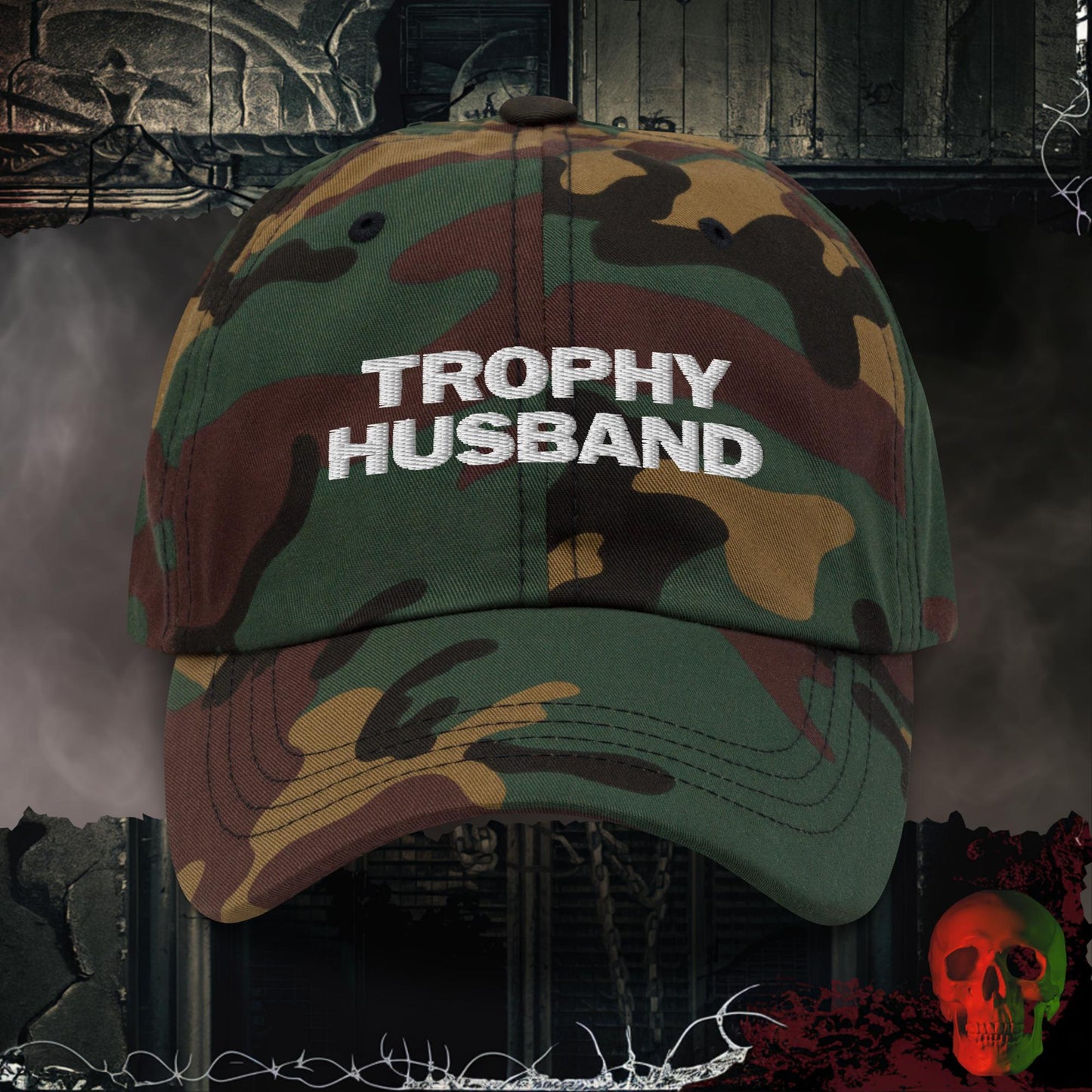 Hats Green Camo Trophy Husband Embroidered Hat