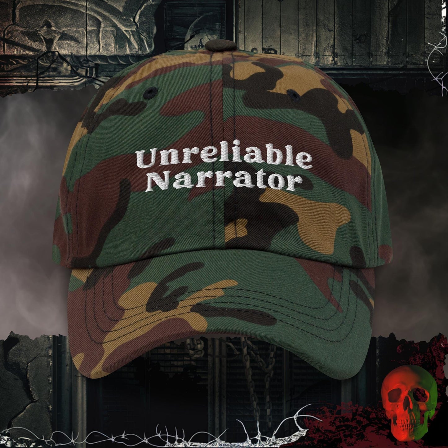 Hats Green Camo Unreliable Narrator Embroidered Hat