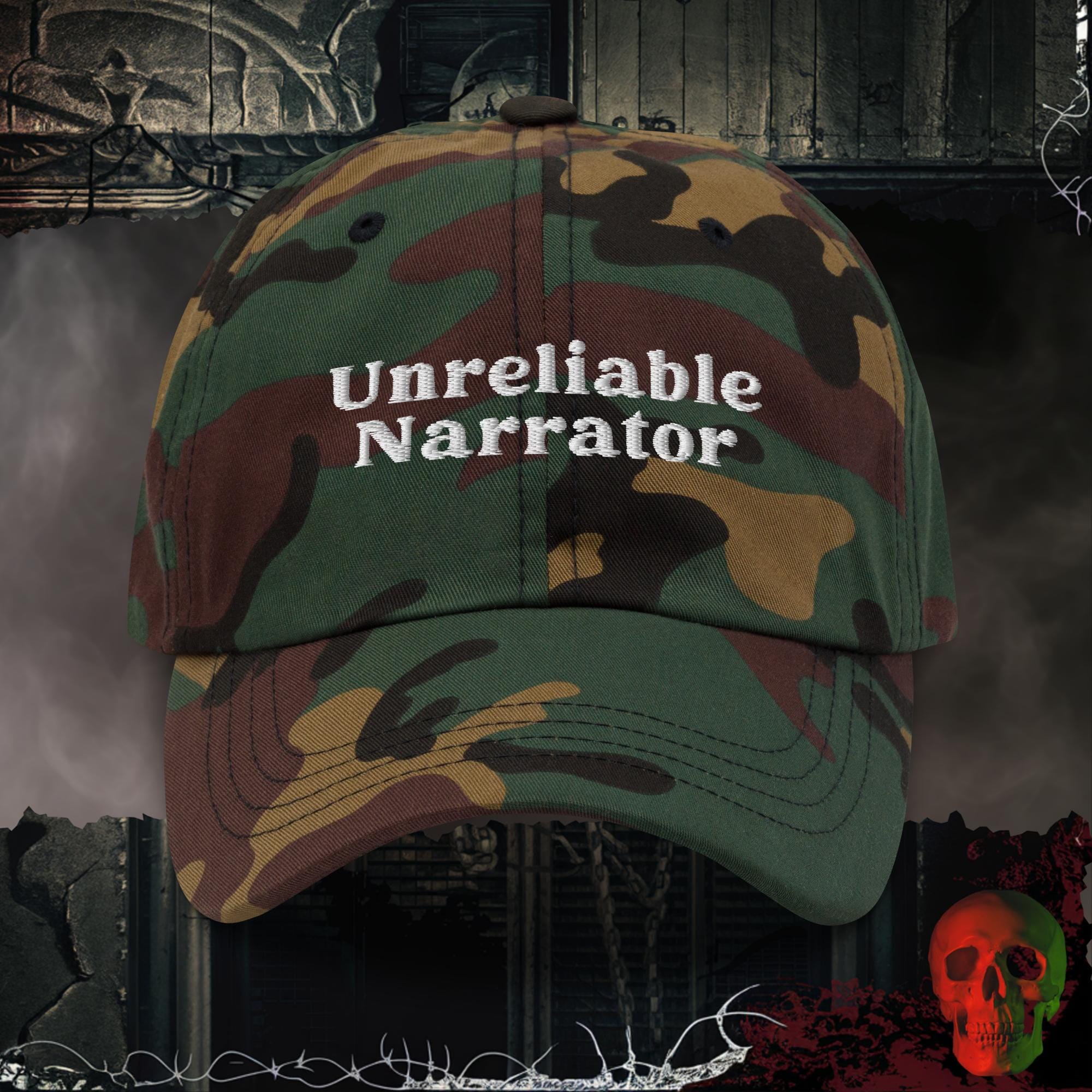 Hats Green Camo Unreliable Narrator Embroidered Hat
