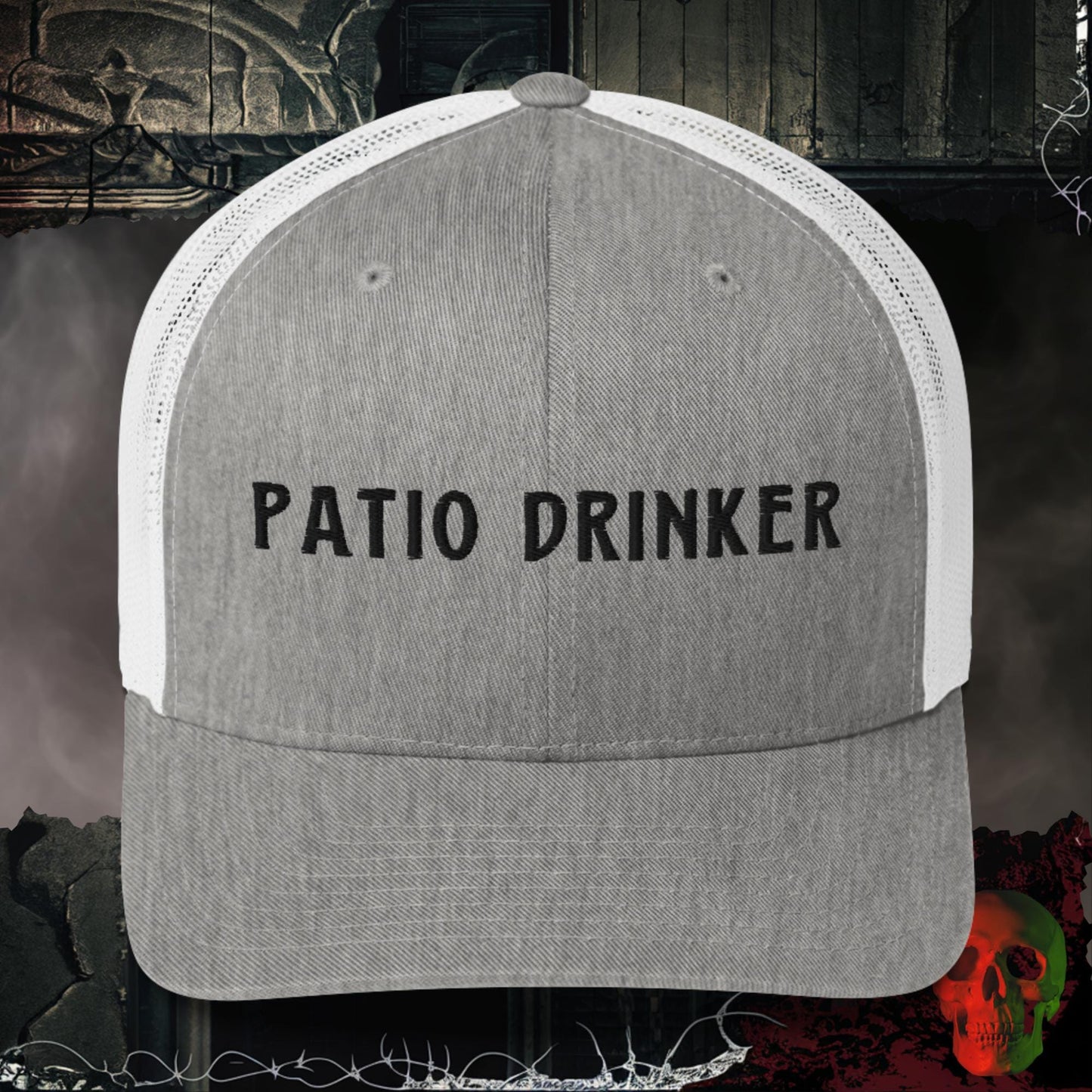 Hats Heather Grey/White Patio Drinker Embroidered Trucker