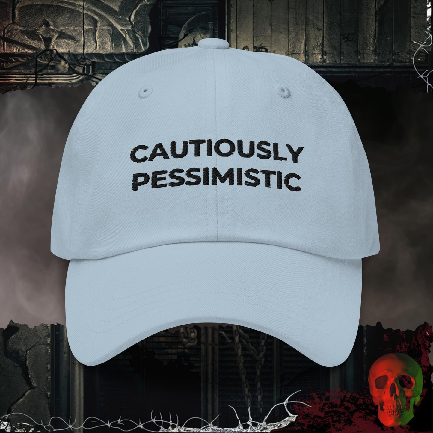 Hats Light Blue Cautiously Pessimistic Embroidered Hat