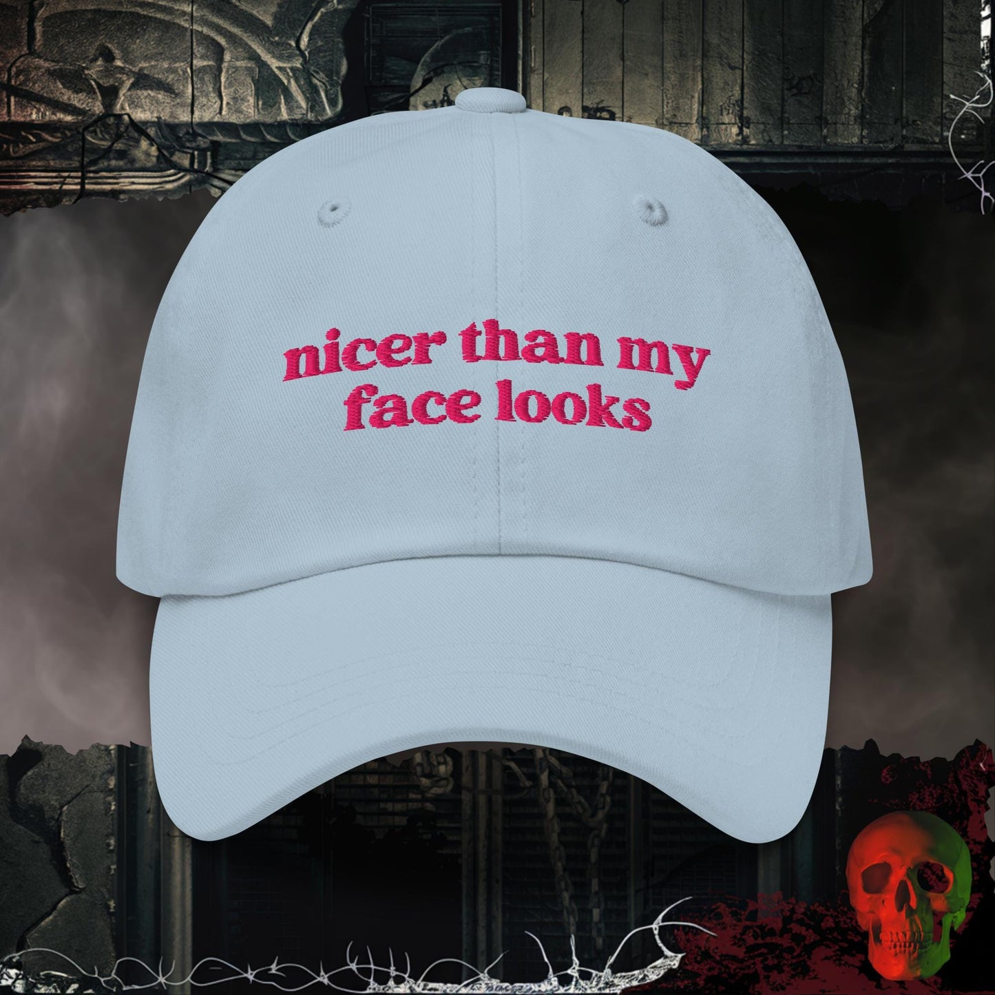 Hats Light Blue Nicer Than My Face Looks Embroidered Hat