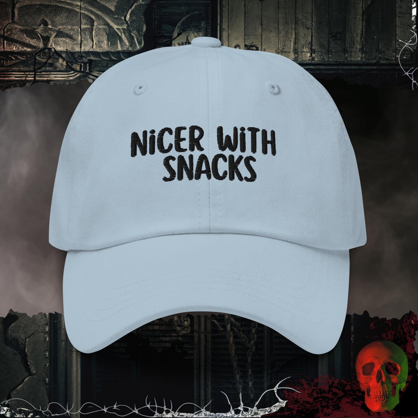 Hats Light Blue Nicer With Snacks Embroidered Hat