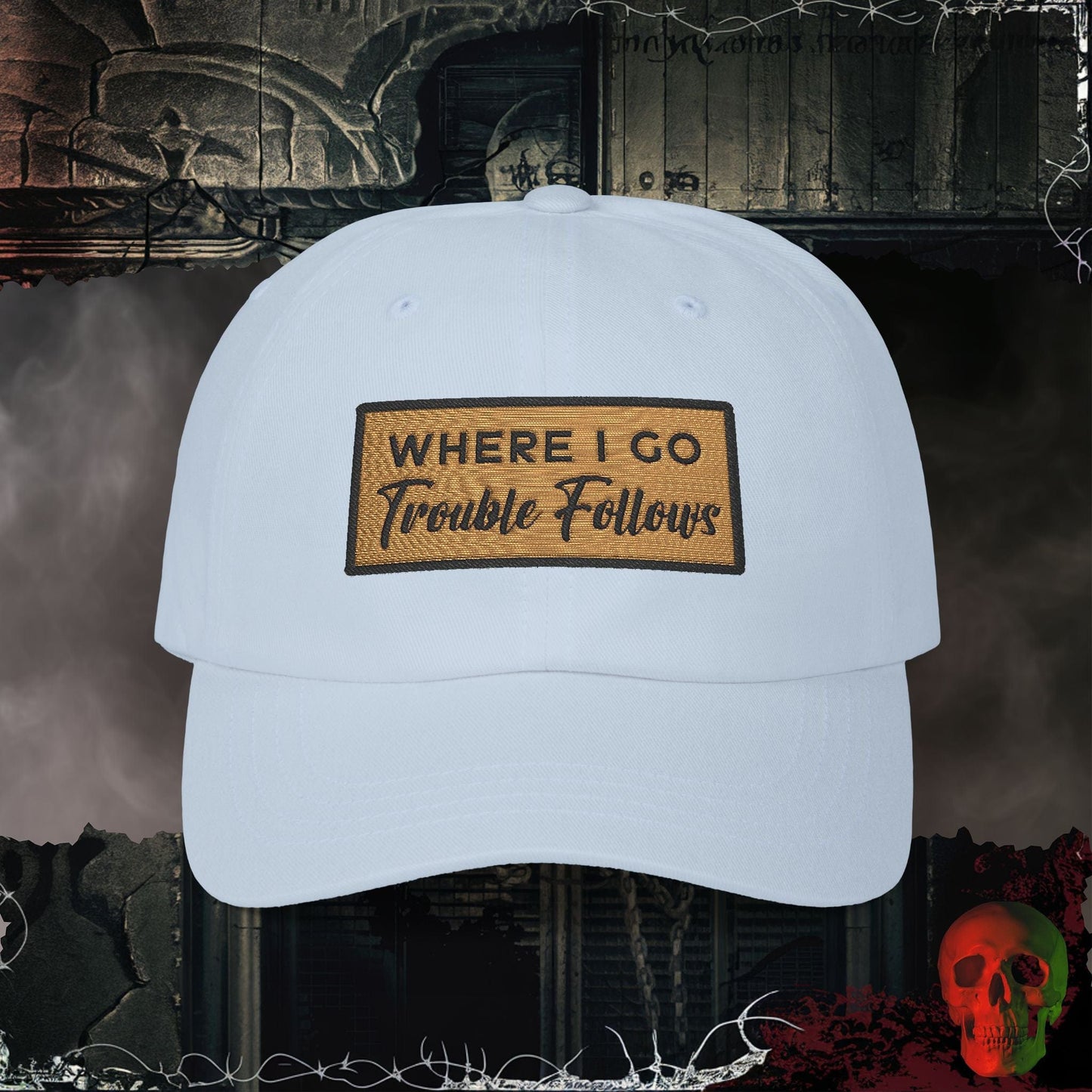 Hats Light Blue / One size Trouble Follows Embroidered Hat