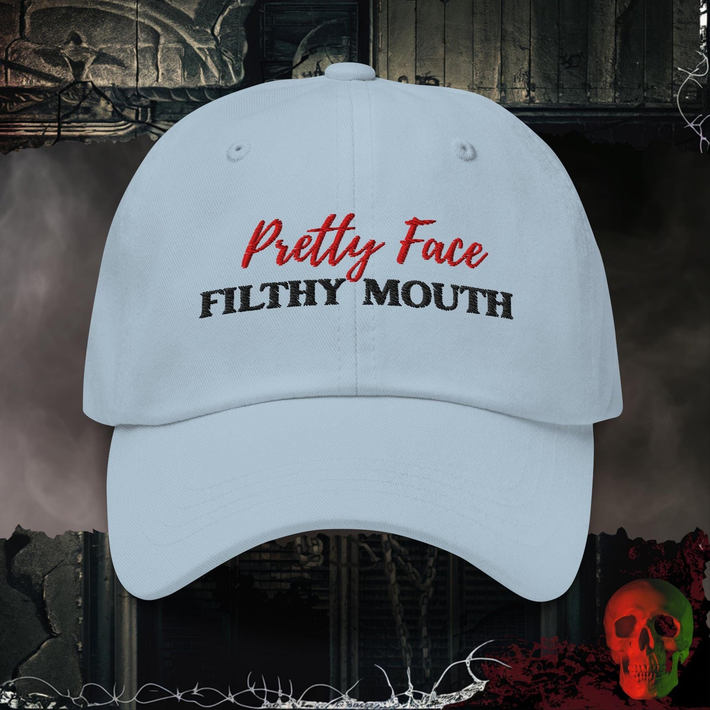 Hats Light Blue Pretty Face, Filthy Mouth Embroidered Hat