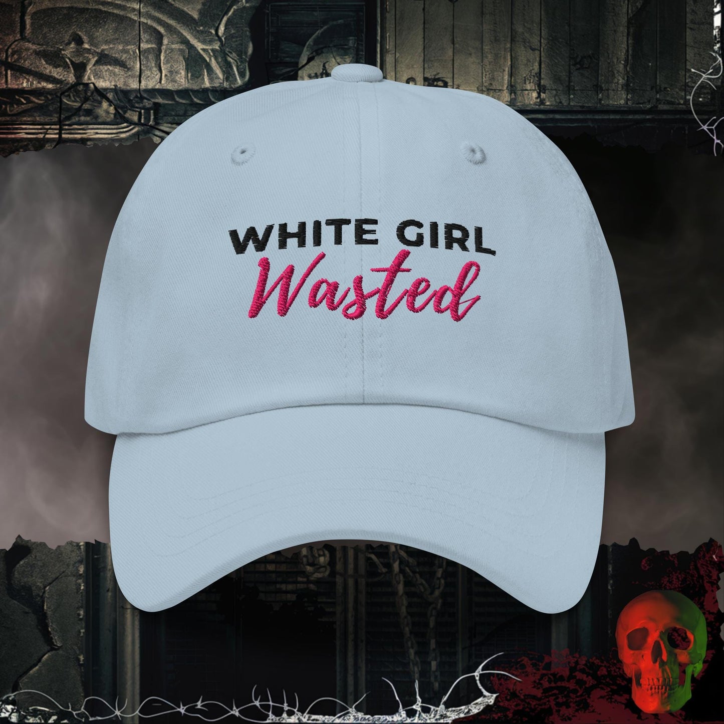 Hats Light Blue White Girl Wasted Embroidered Hat