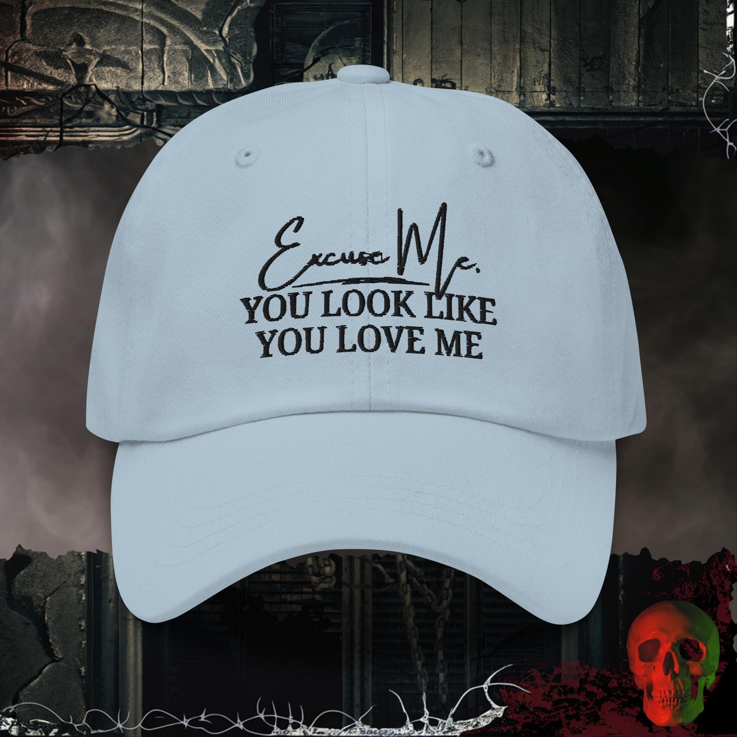 Hats Light Blue You Look Like You Love Me Embroidered Hat