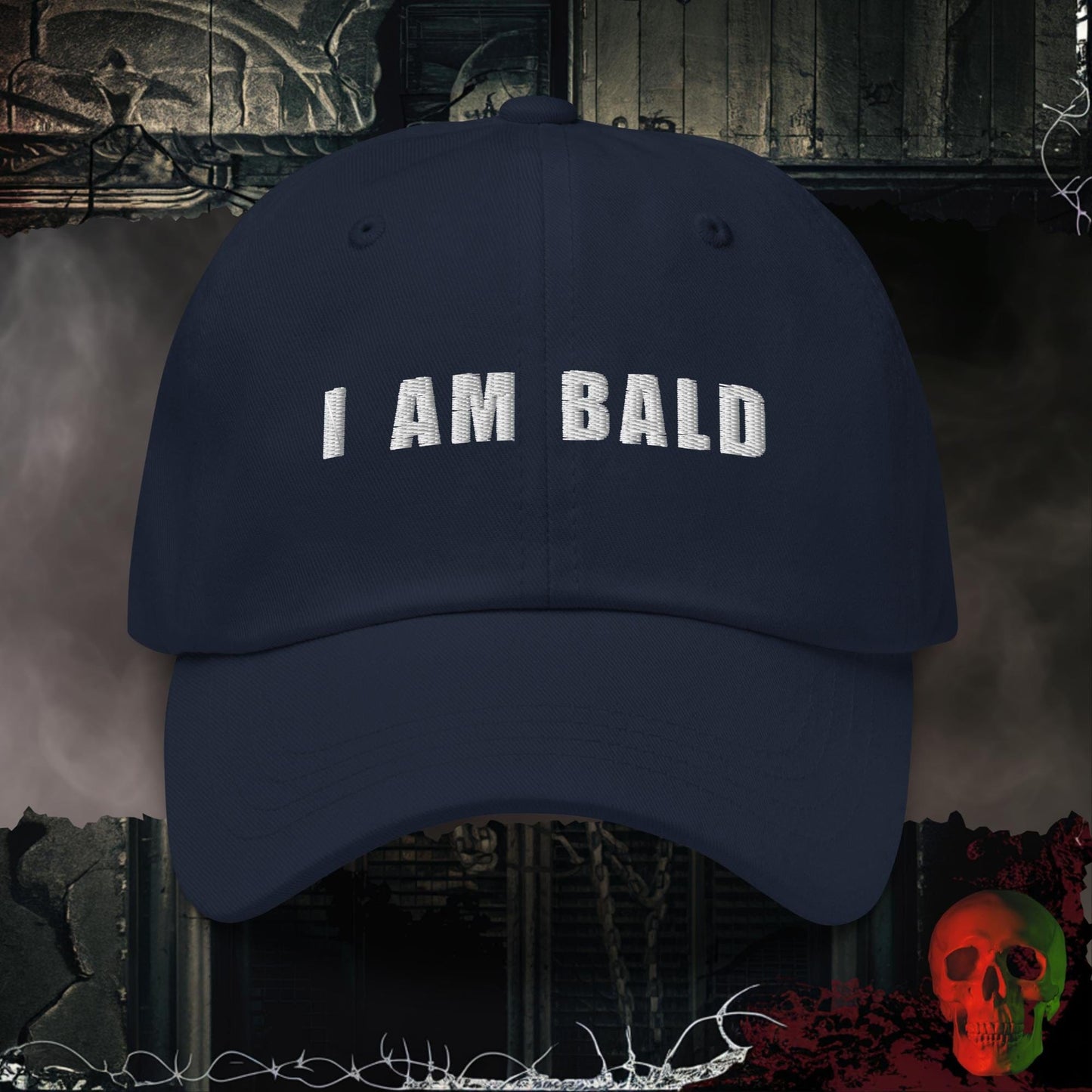Hats Navy I Am Bald Embroidered Hat