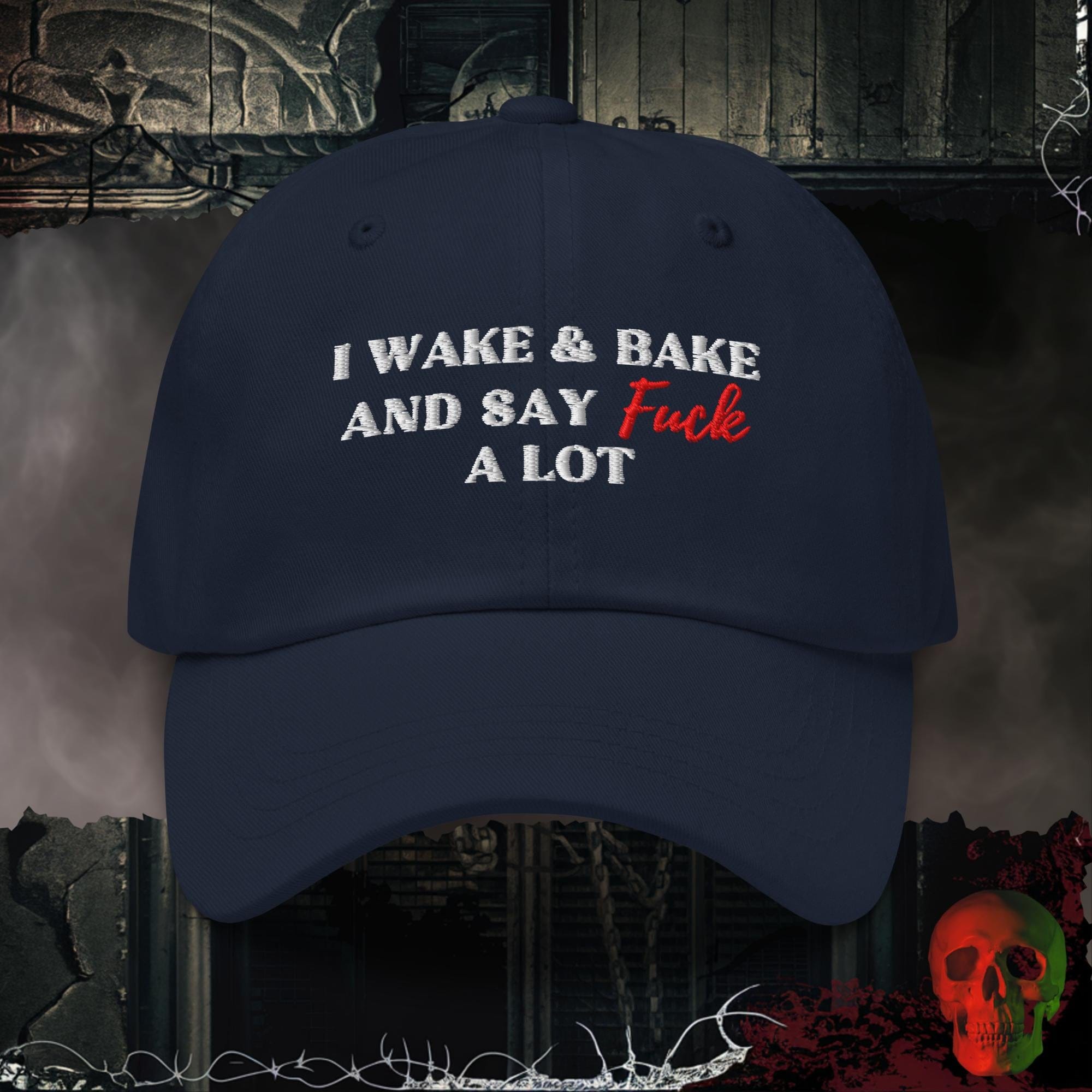 Hats Navy I Wake & Bake Embroidered Hat