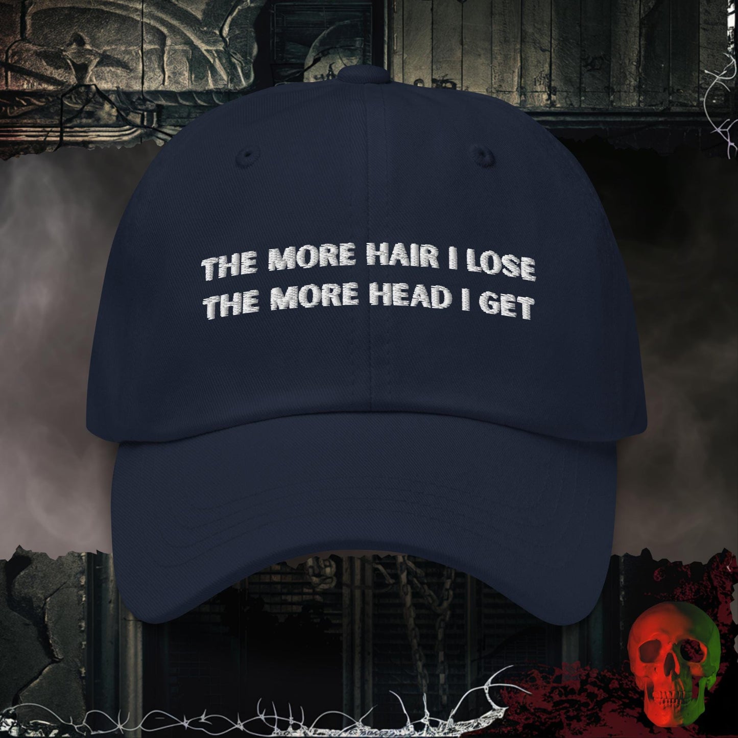 Hats Navy Less Hair, More Head Embroidered Hat