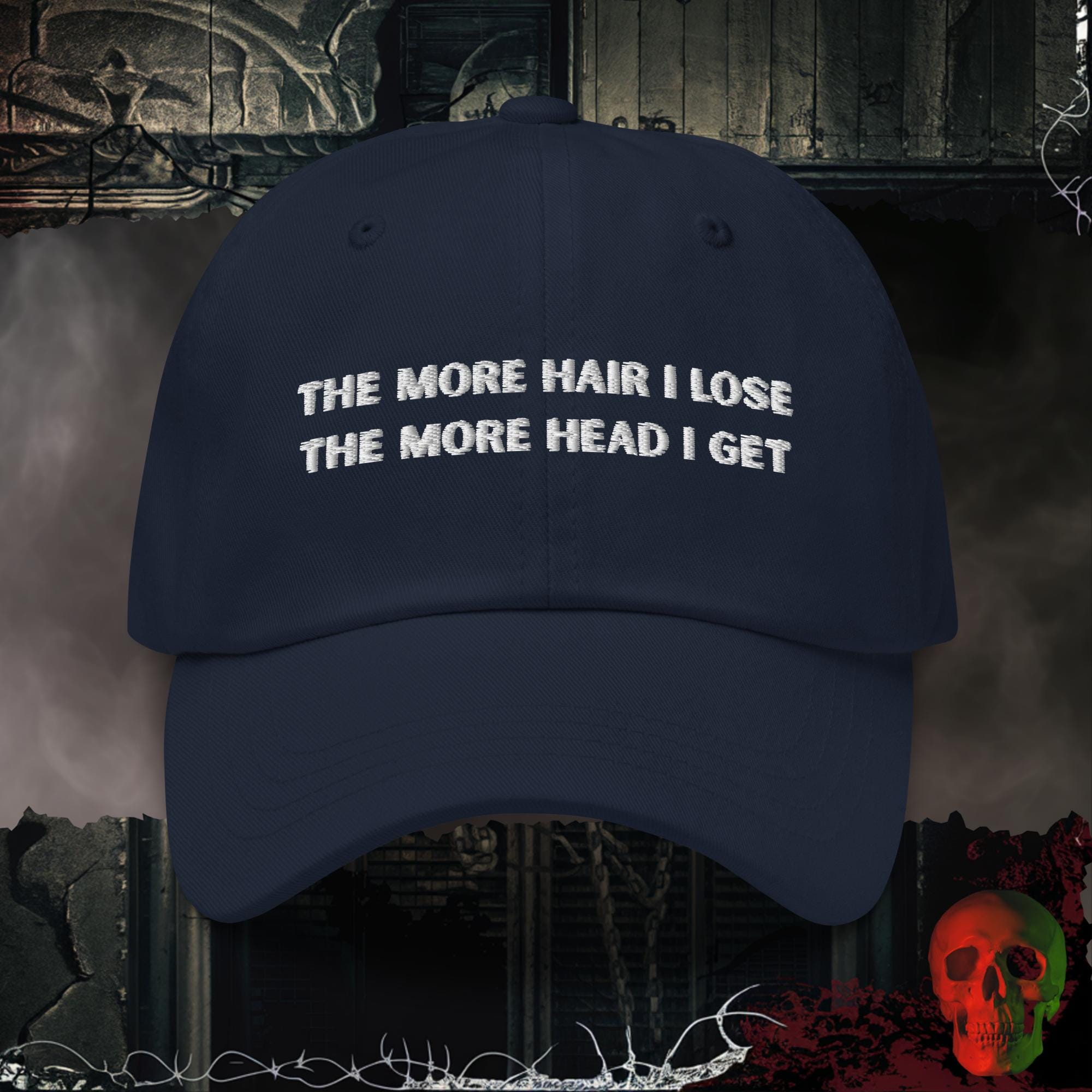 Hats Navy Less Hair, More Head Embroidered Hat