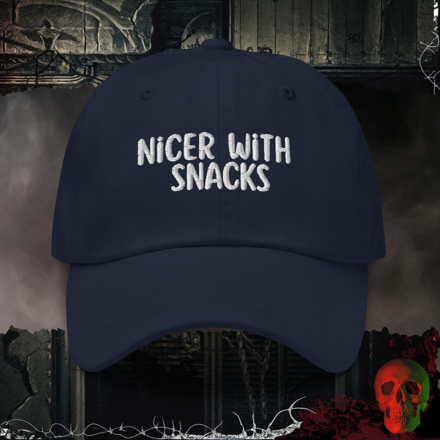 Hats Navy Nicer With Snacks Embroidered Hat