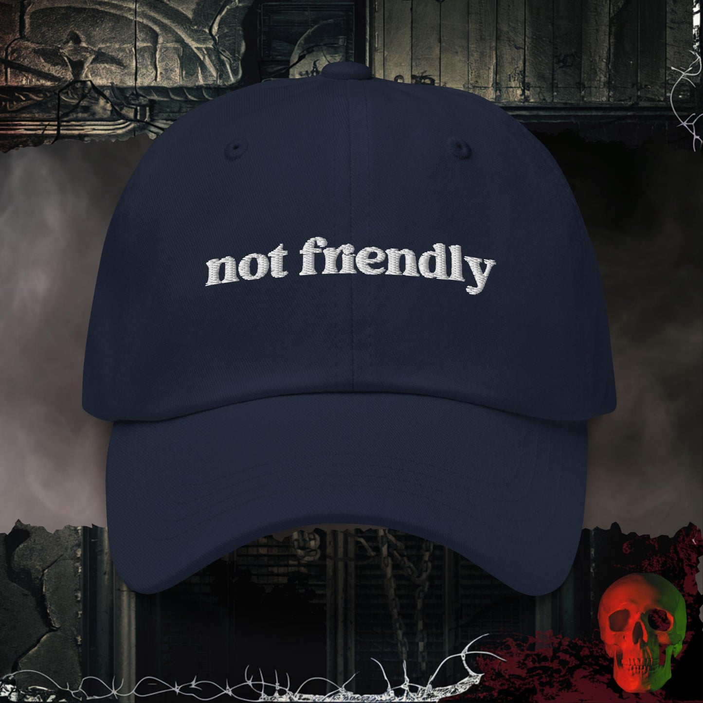 Hats Navy Not Friendly Embroidered Hat