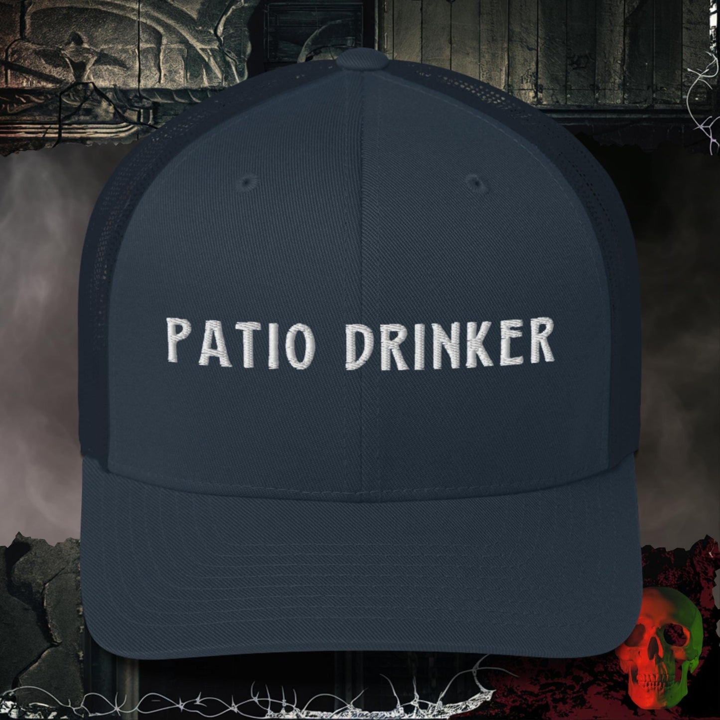 Hats Navy Patio Drinker Embroidered Trucker