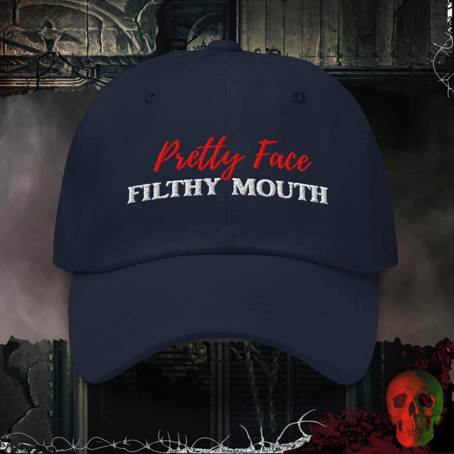 Hats Navy Pretty Face, Filthy Mouth Embroidered Hat