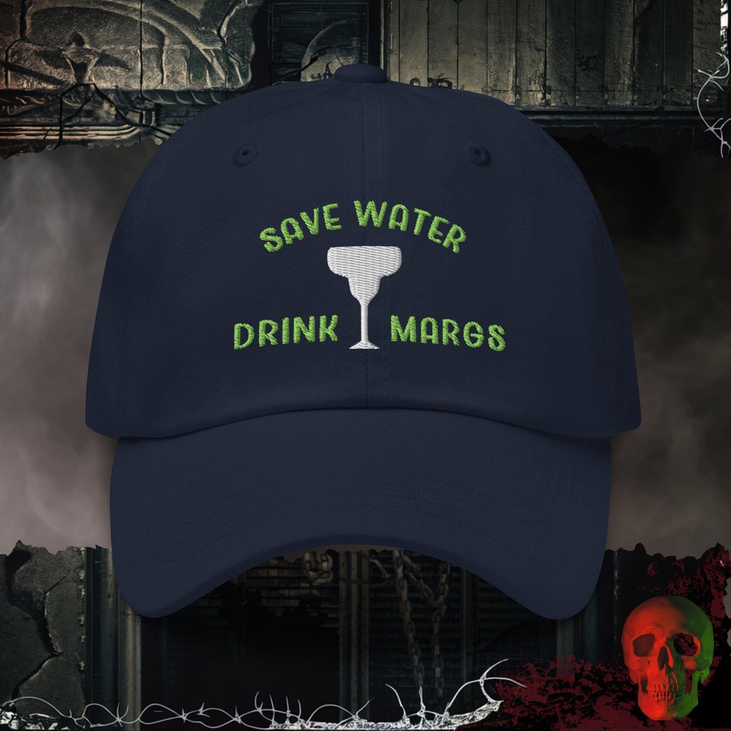 Hats Navy Save Water Drink Margs Embroidered Hat