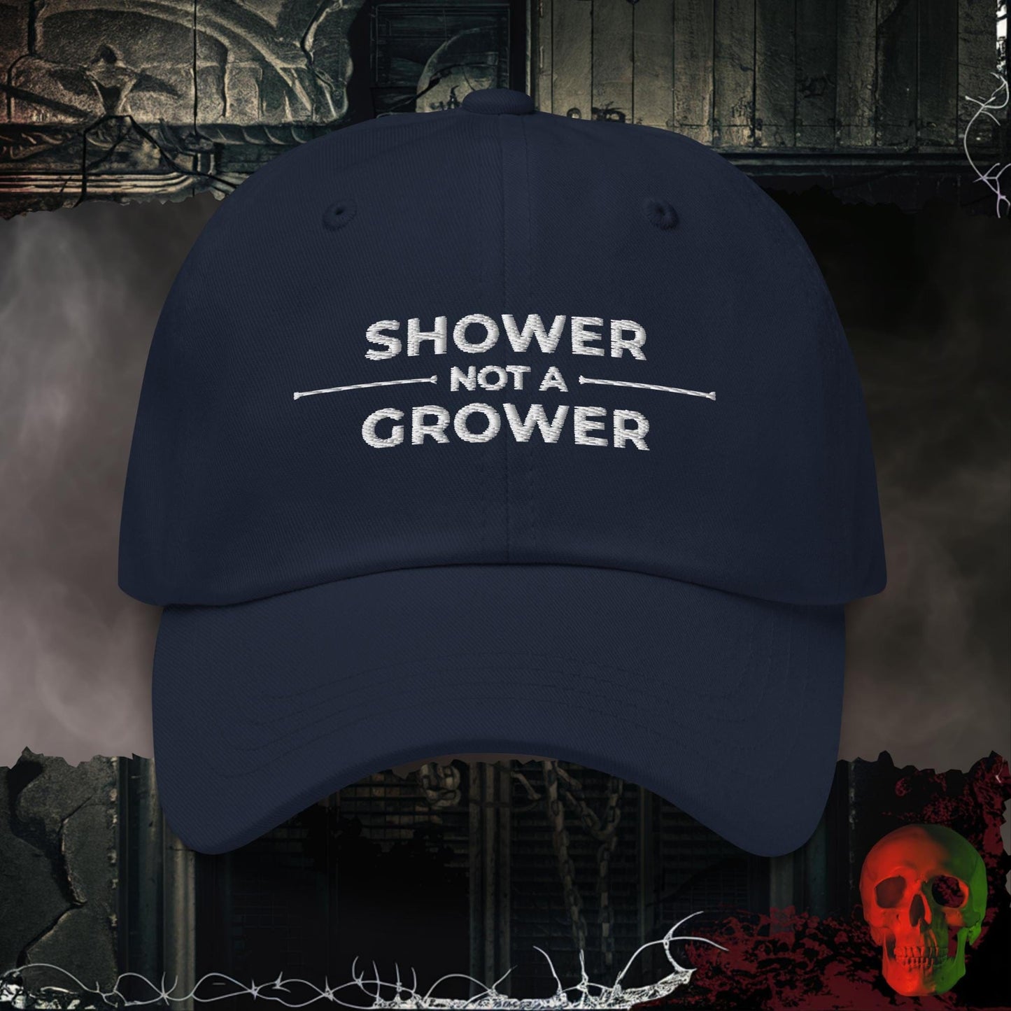 Hats Navy Shower Not A Grower Embroidered Hat