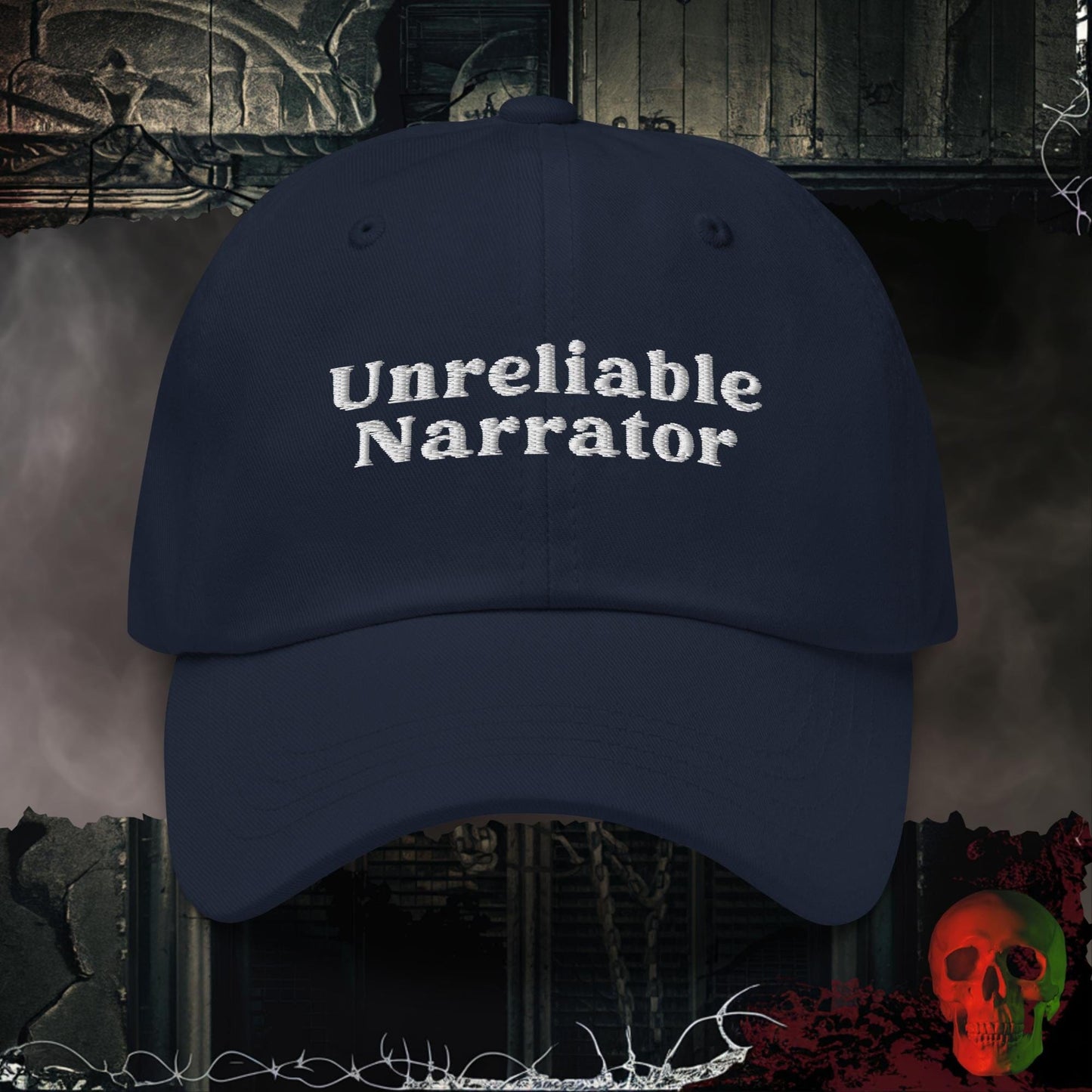 Hats Navy Unreliable Narrator Embroidered Hat