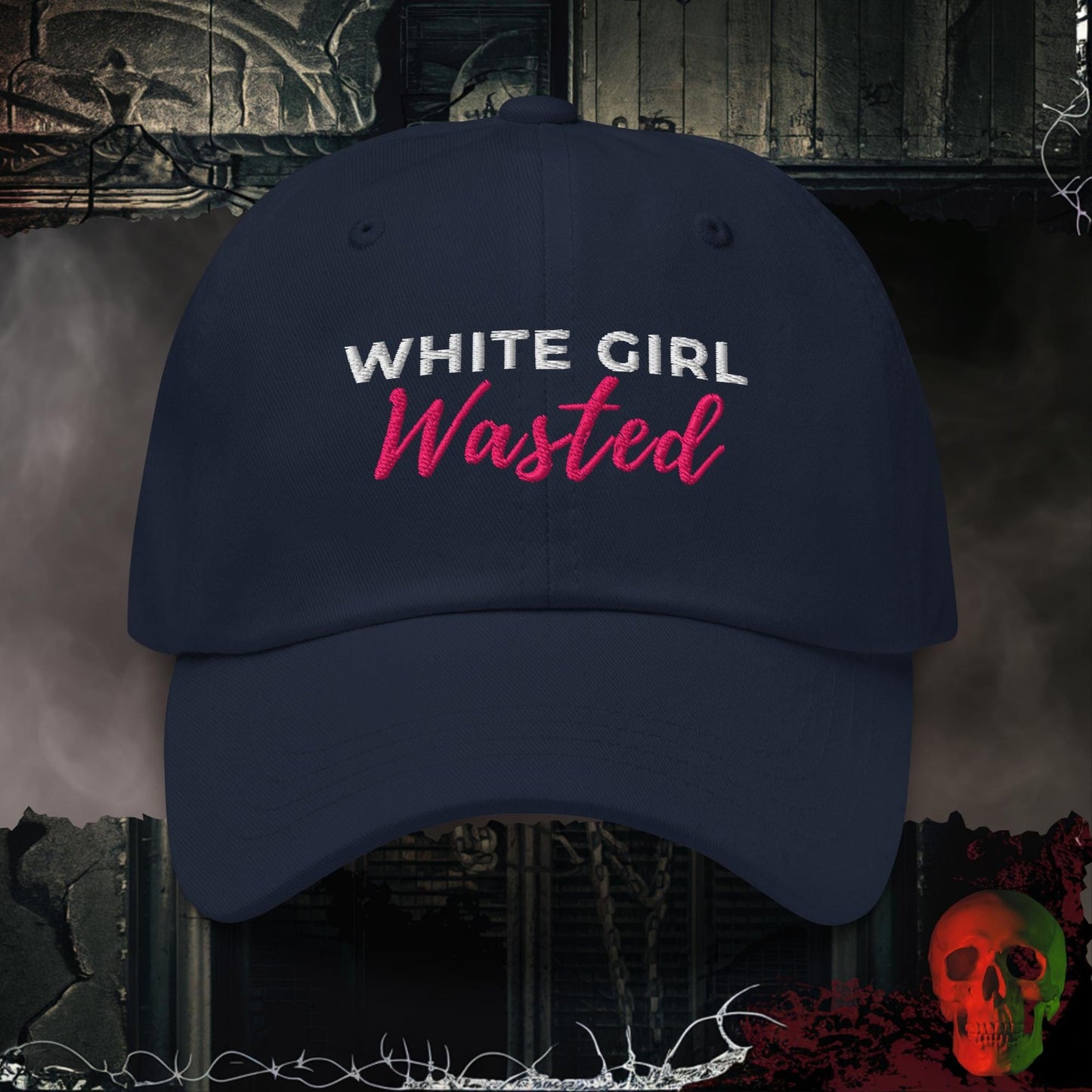 Hats Navy White Girl Wasted Embroidered Hat