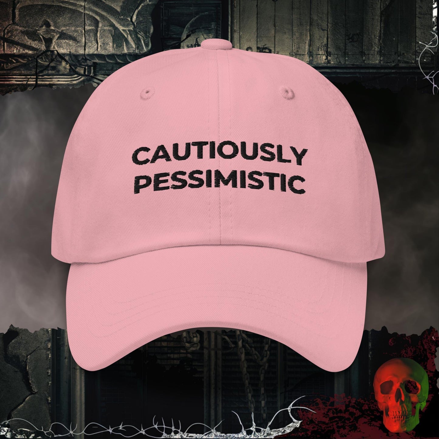 Hats Pink Cautiously Pessimistic Embroidered Hat