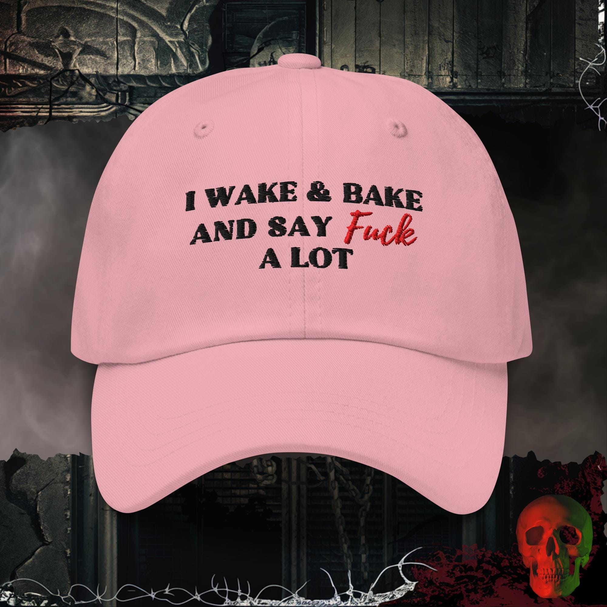 Hats Pink I Wake & Bake Embroidered Hat