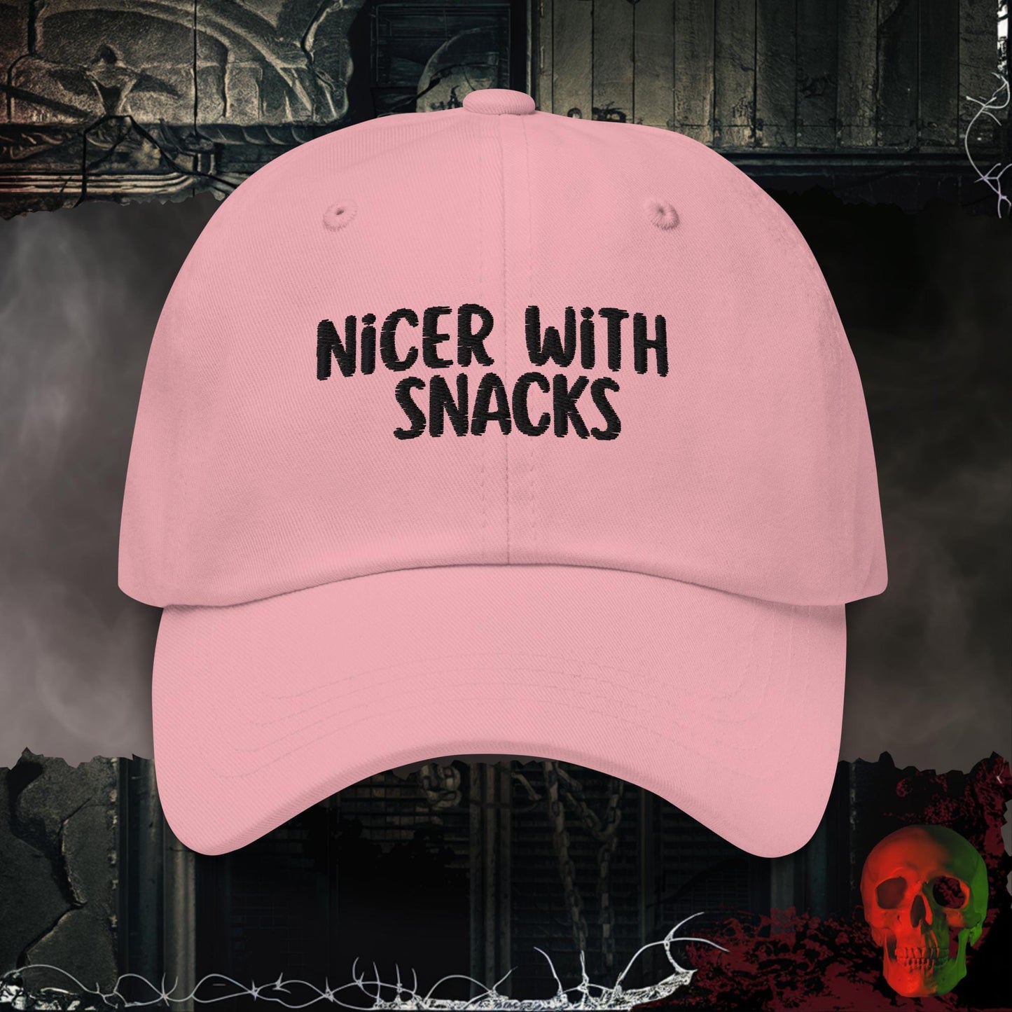 Hats Pink Nicer With Snacks Embroidered Hat