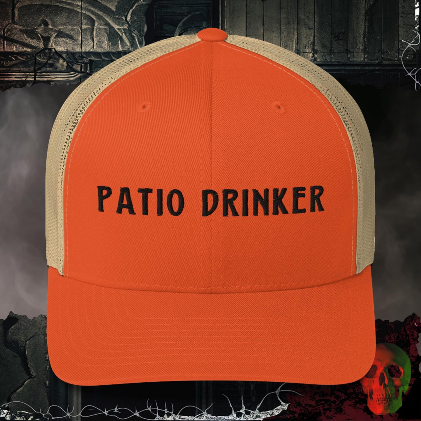 Hats Rustic Orange/ Khaki Patio Drinker Embroidered Trucker