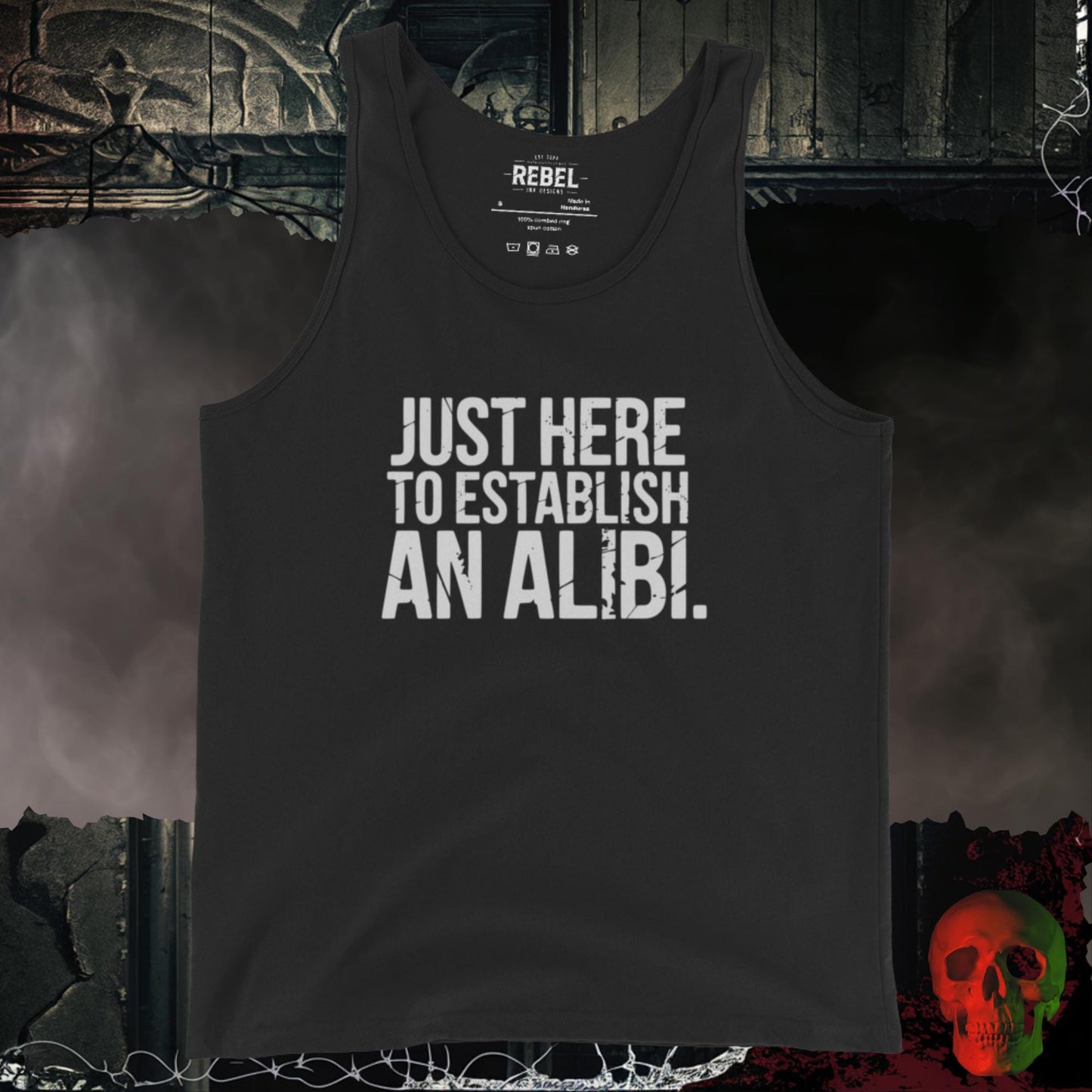 Men's Tank' Black / S Just Here to Establish an Alibi Men’s Tank Bold Funny Shirt