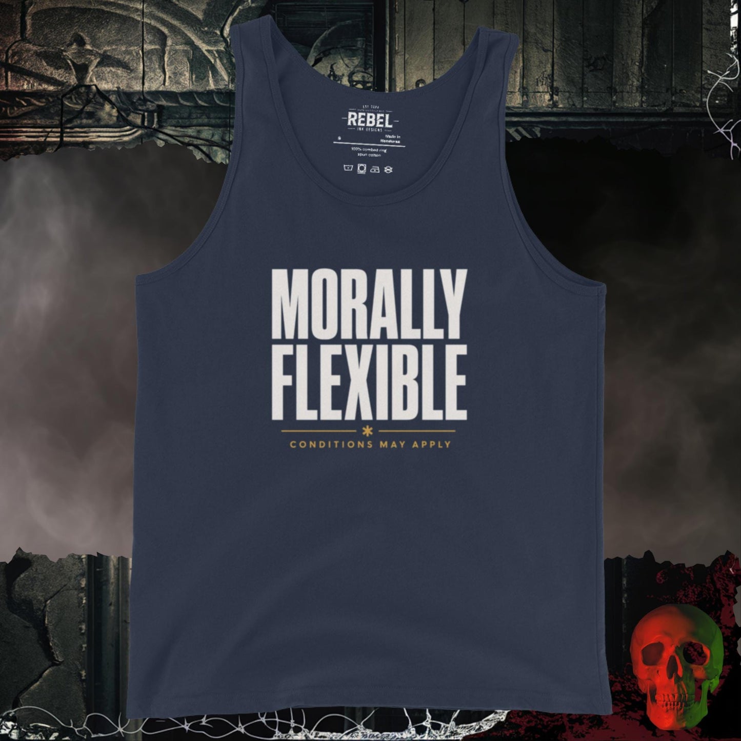 Men's Tank' Navy / S Morally Flexible Conditions May Apply Men’s Tank Bold Statement Shirt