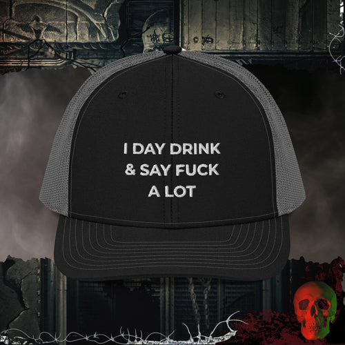 Premium Trucker Black / Charcoal Day Drinker | Richardson 112 Embroidered Trucker
