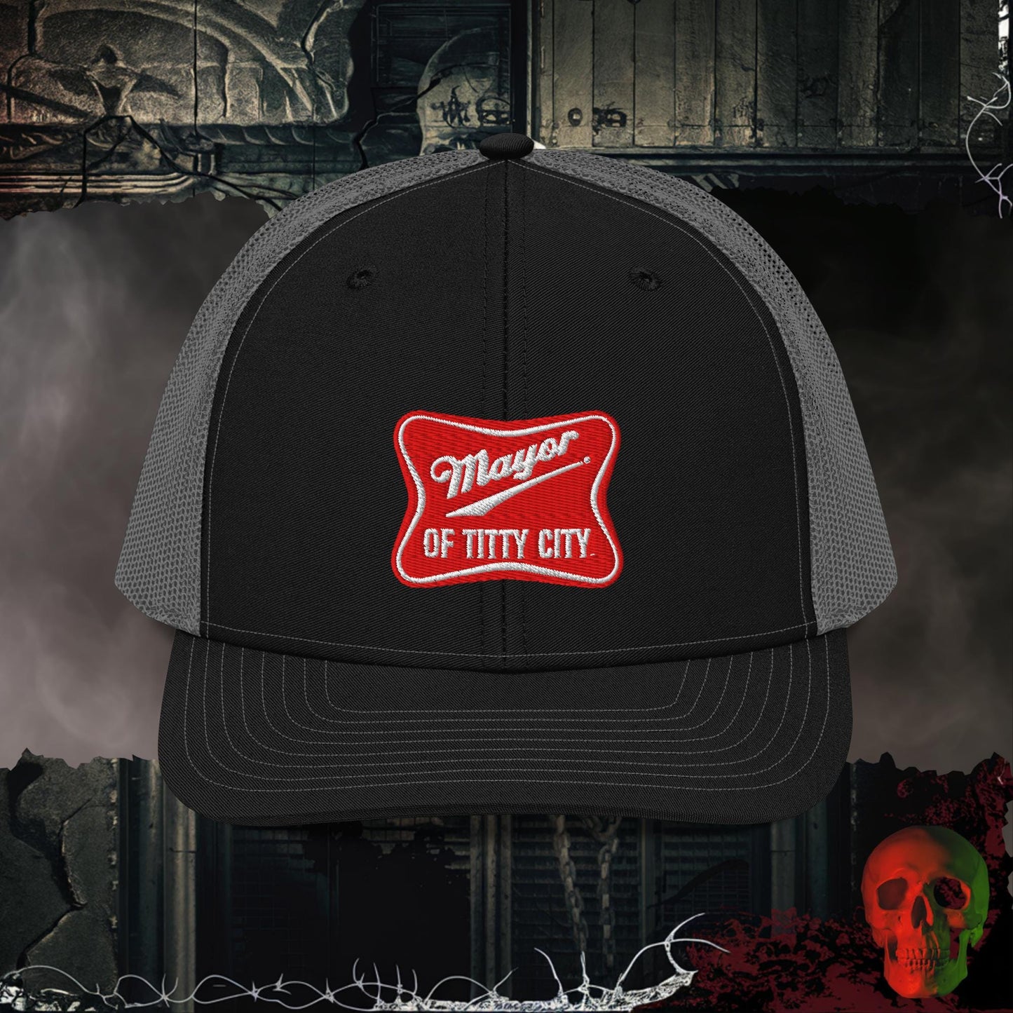 Premium Trucker Black / Charcoal Mayor of Titty City | Richardson 112 Embroidered Trucker Hat