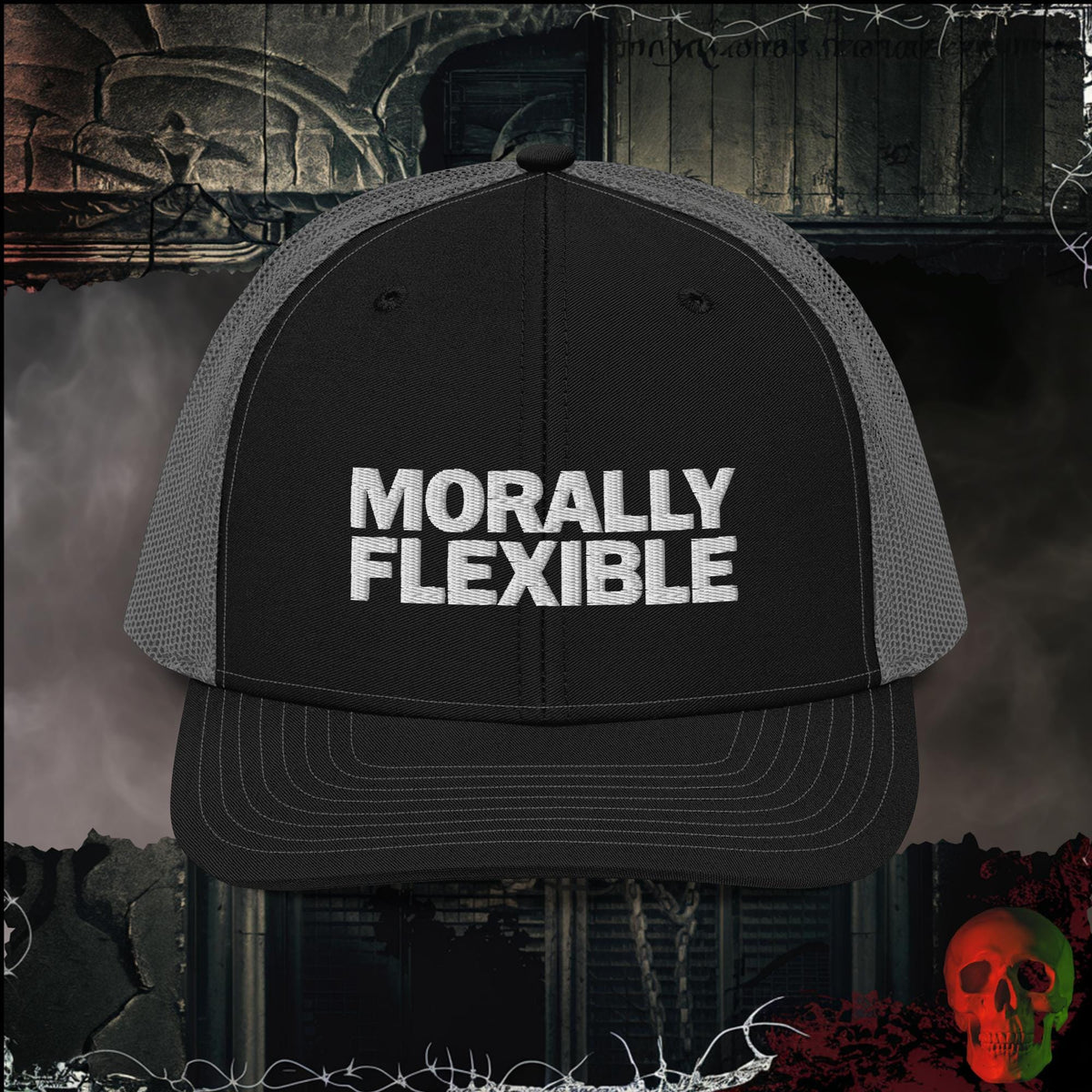Premium Trucker Black / Charcoal Morally Flexible Trucker Hat | Rebel Ink Designs