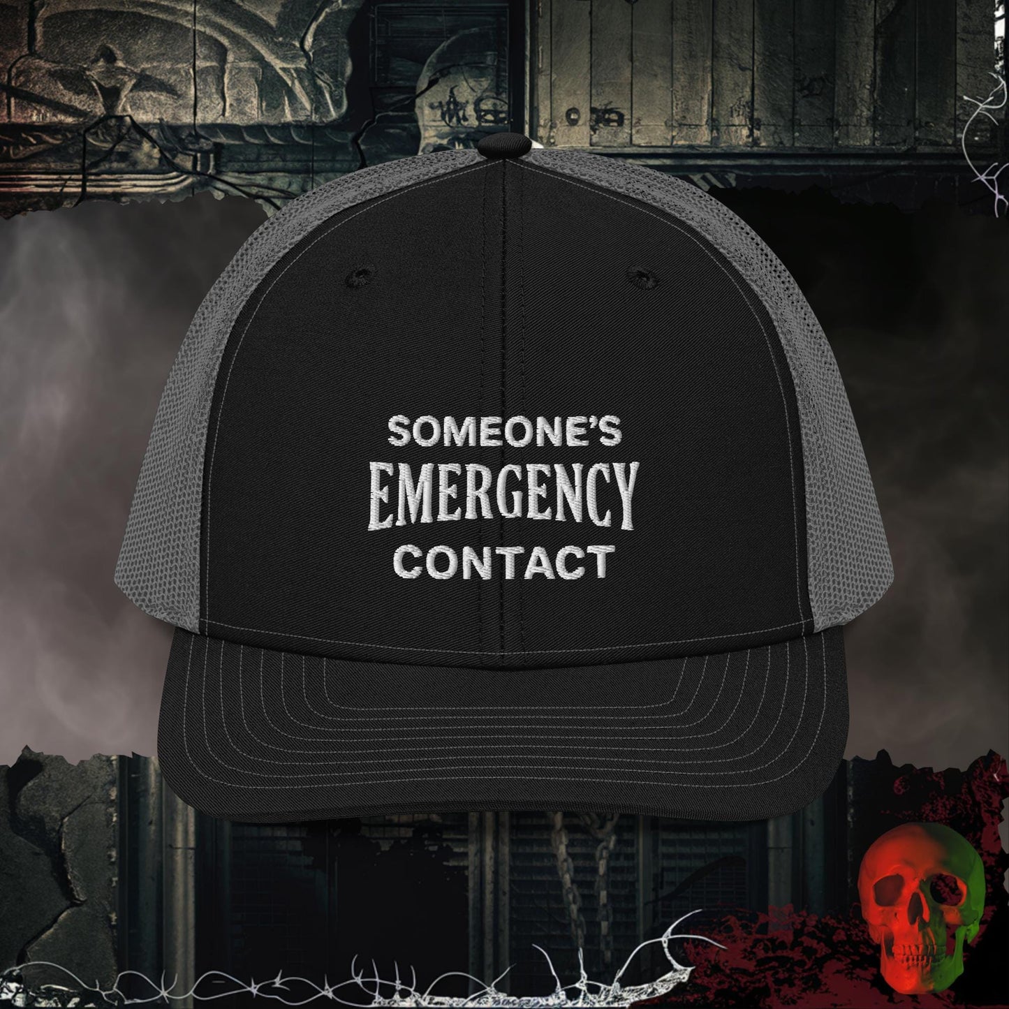 Premium Trucker Black / Charcoal Someone’s Emergency Contact | Richardson 112 Embroidered Trucker Hat