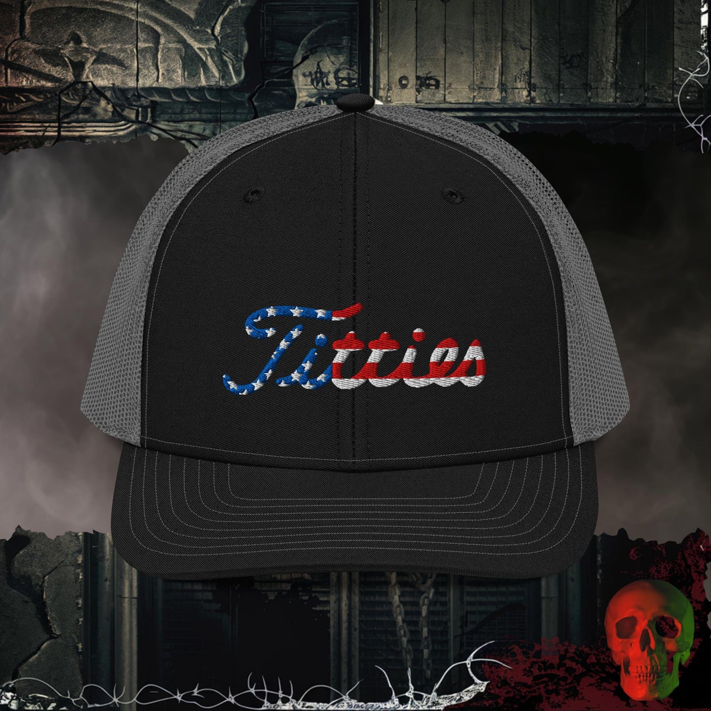 Premium Trucker Black / Charcoal Titties | Richardson 112 Embroidered Trucker Hat