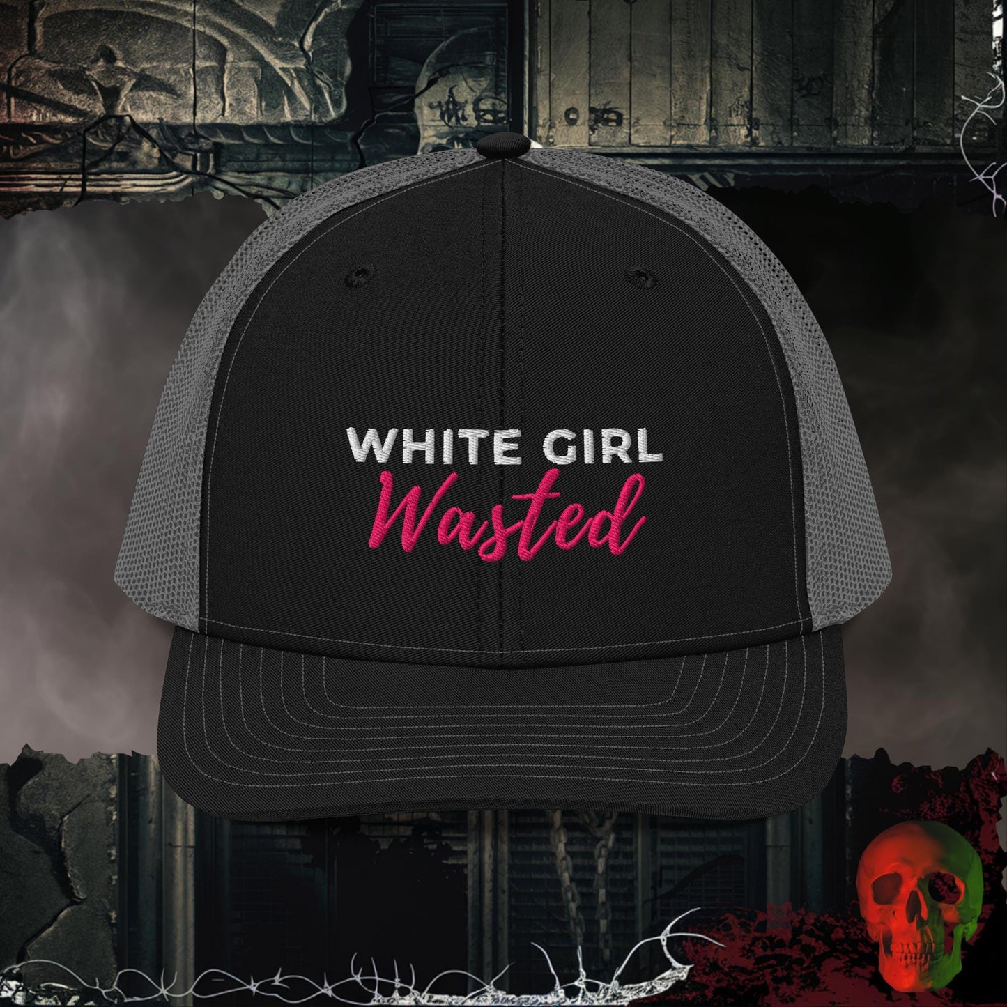 Premium Trucker Black / Charcoal White Girl Wasted | Richardson 112 Embroidered Trucker Hat