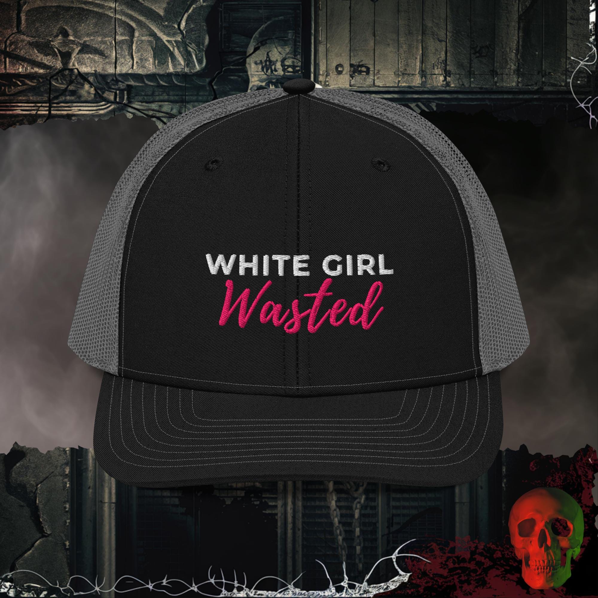 Premium Trucker Black / Charcoal White Girl Wasted | Richardson 112 Embroidered Trucker Hat