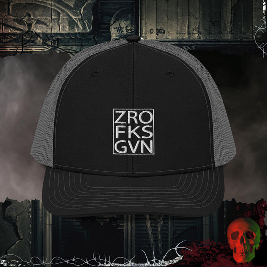 Premium Trucker Black / Charcoal Zero Fks Gvn | Richardson 112 Embroidered Trucker Hat