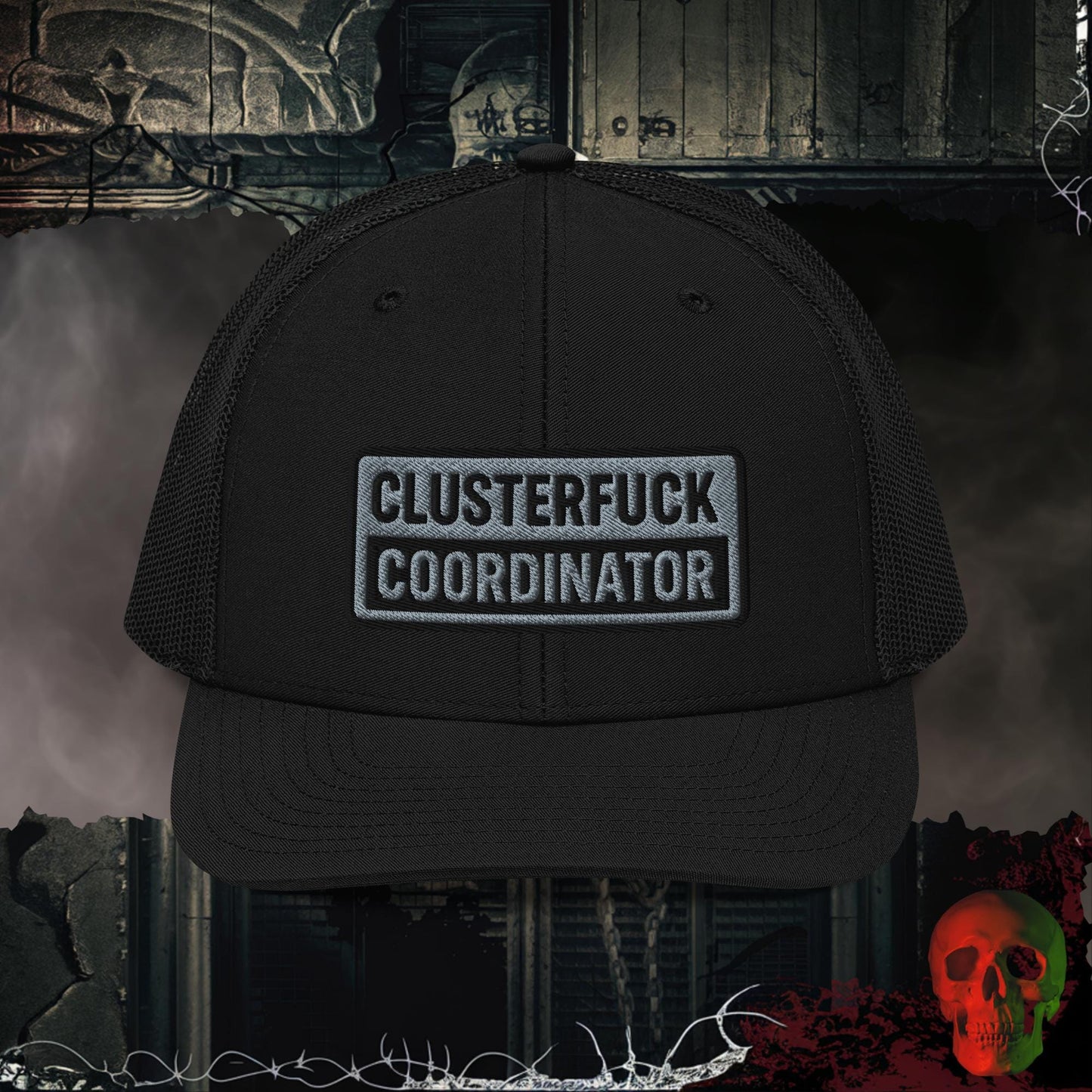 Premium Trucker Black Clusterfuck Coordinator | Richardson 112 Embroidered Trucker Hat