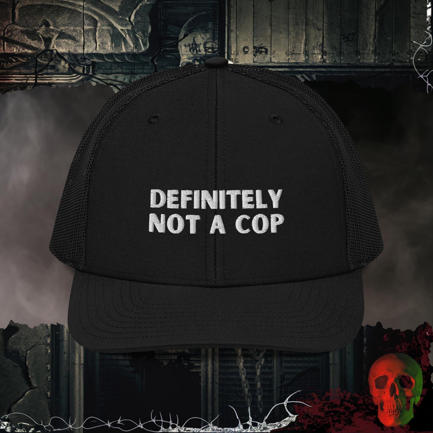 Premium Trucker Black Definitely Not a Cop Richardson 112 Embroidered Hat