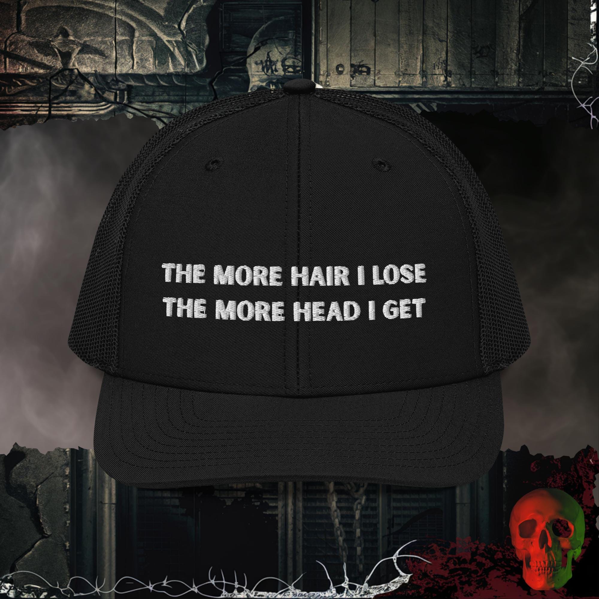 Premium Trucker Black Less Hair, More Head Embroidered Richardson 112 Trucker Hat