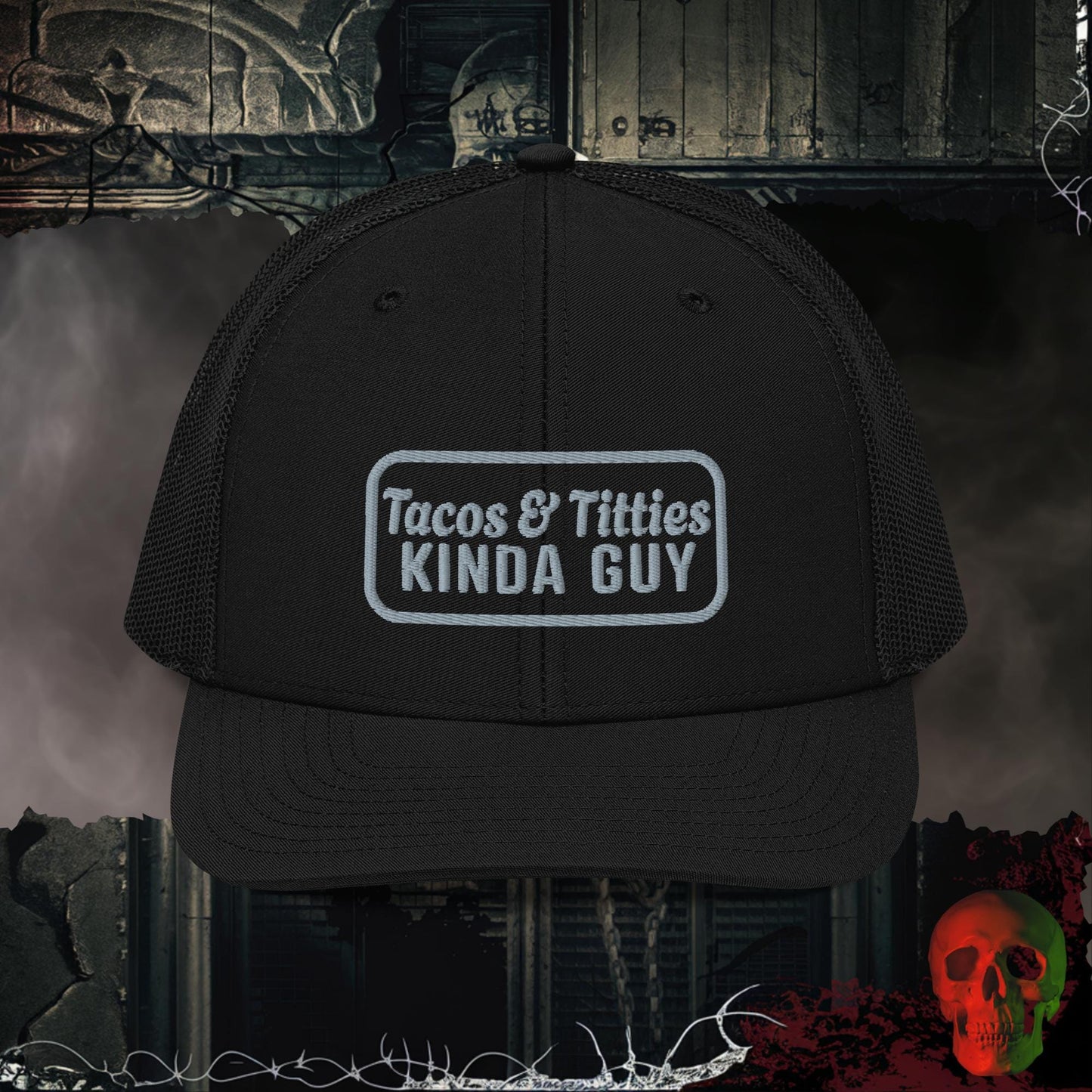 Premium Trucker Black Tacos & Titties Kinda Guy | Richardson 112 Embroidered Trucker Hat