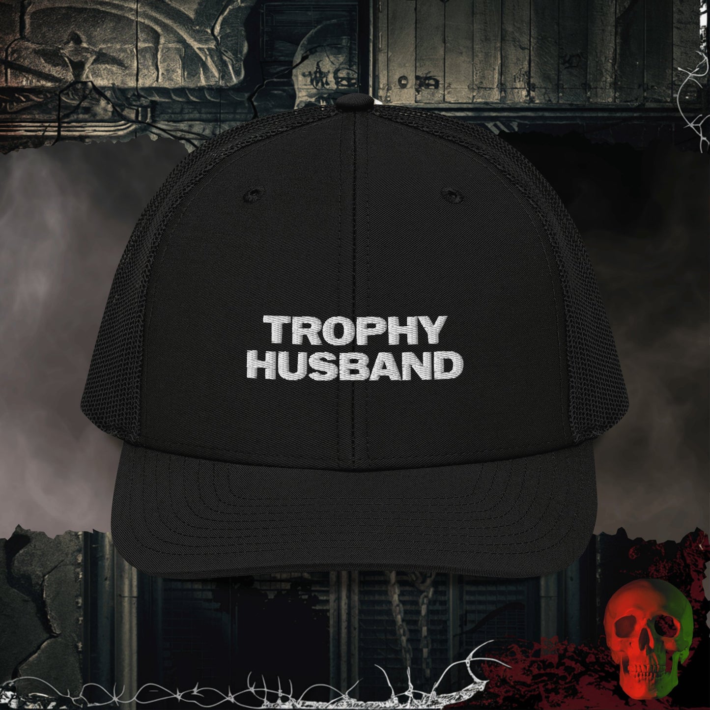 Premium Trucker Black Trophy Husband Richardson 112 Embroidered Trucker Hat