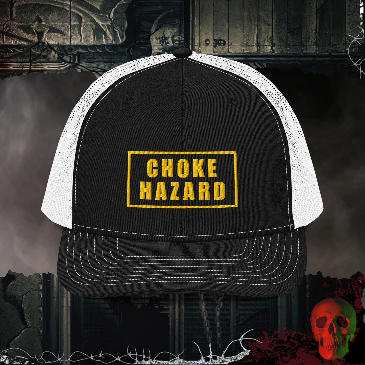 Premium Trucker Black / White Choke Hazard | Richardson 112 Embroidered Trucker Hat