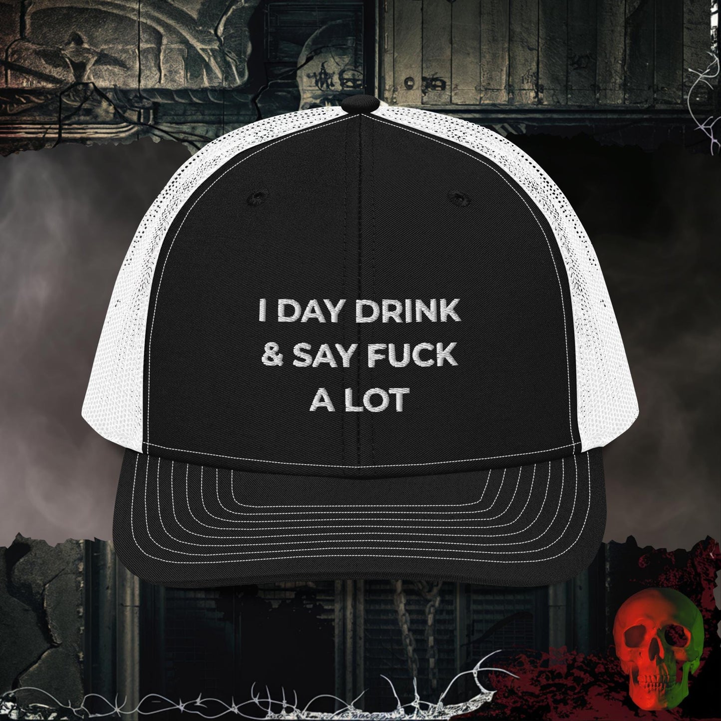 Premium Trucker Black / White Day Drinker | Richardson 112 Embroidered Trucker